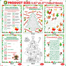 HOWAF Christmas Game, 50 Sheets Christmas Quiz, City Country Christmas, Christmas Puzzles, etc. Party Games, Christmas Family Games for Adults and Children