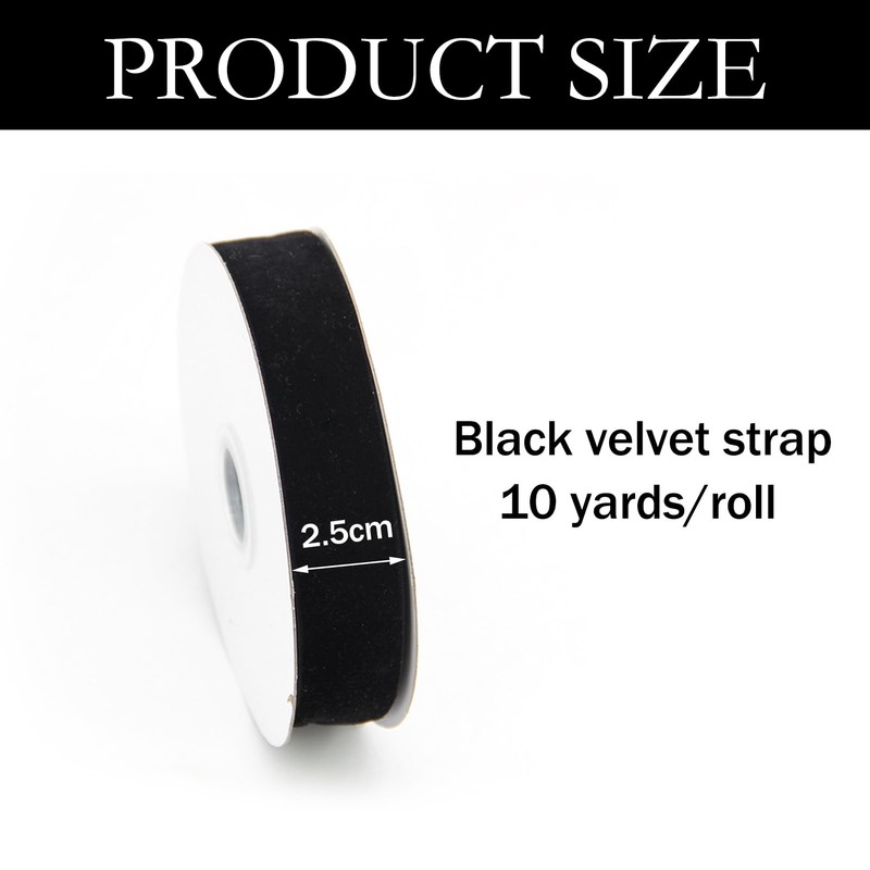 2.5cm Black Velvet Ribbon, 10 Yards Single Sided Vintage Velvet