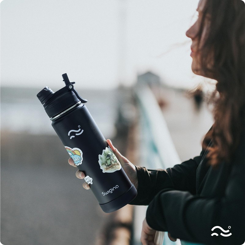 Swigina [2-IN-1 LID] Insulated Water Bottle with Silicone Boot (36hrs
