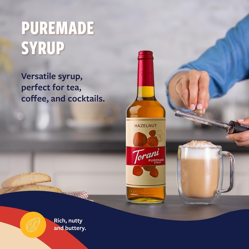 Torani Puremade Syrup, Hazelnut Flavoring for Drinks, GMO Free, Glass