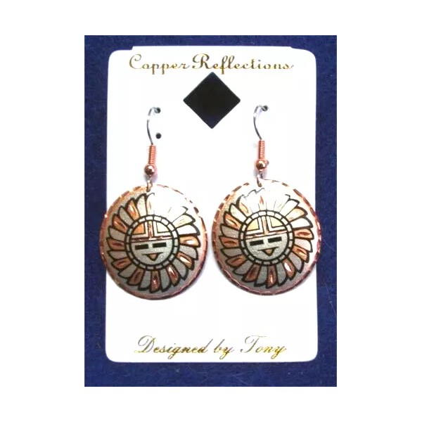 Artisan Earrings Southwest Sunface / Sun design Colorful Cut Copper