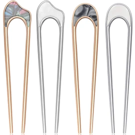 4 Pieces U Shaped Hair Pin Stick Vintage Metal Hair Pin Fork Sticks Hair Chignon Pins Elegant Hair Chopsticks U Shaped Headdress U Sticks Pins Hair Styling Accessory for Woman Girls (Gold and Silver)
