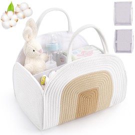 Maxuni Diaper Caddy Organizer for Baby, Cotton Rope Baby Gift Basket, Portable Diaper Organizer for Changing Table, Diapers Nursery Storage Organizer, Baby Shower Gifts for Newborn