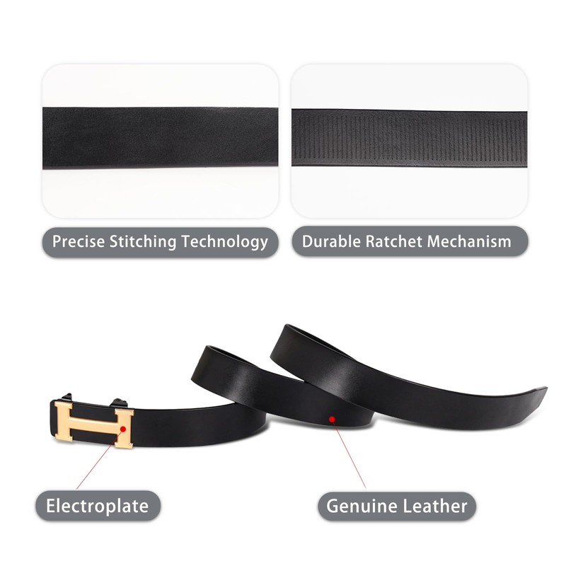 Aurolran Men&Womens Leather Dress Belt Business Automatic Buckle Belt Color-Black