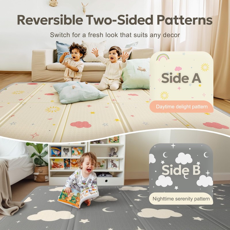 Extra Large Foldable Play Mat, Reversible Baby Play Mat with