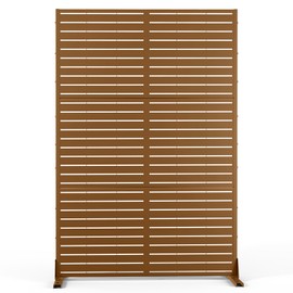 Metal Privacy Screen Outdoor Privacy Screen 72"H×47"W, Freestanding Decorative Privacy Screen for Balcony Patio Lawn Garden, Privacy Fence Privacy Panel-Brown&Louvered