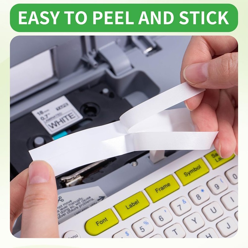 Laminated Label Tape Compatible with Brother, Black on White, Pack