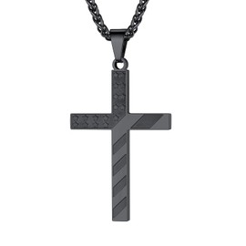 U7 American Flag Cross Necklace for Men Black Pendant Chain Patriotic Gift 4th July Necklace on Independence Day