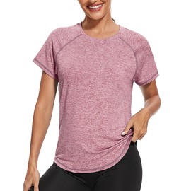 Gyabnw Gyabnw Womens Sports Top Gym Yoga Running Tops Back Mesh Ladies Loose Crew Neck Quick Dry Short Sleeve T-Shirts Pink