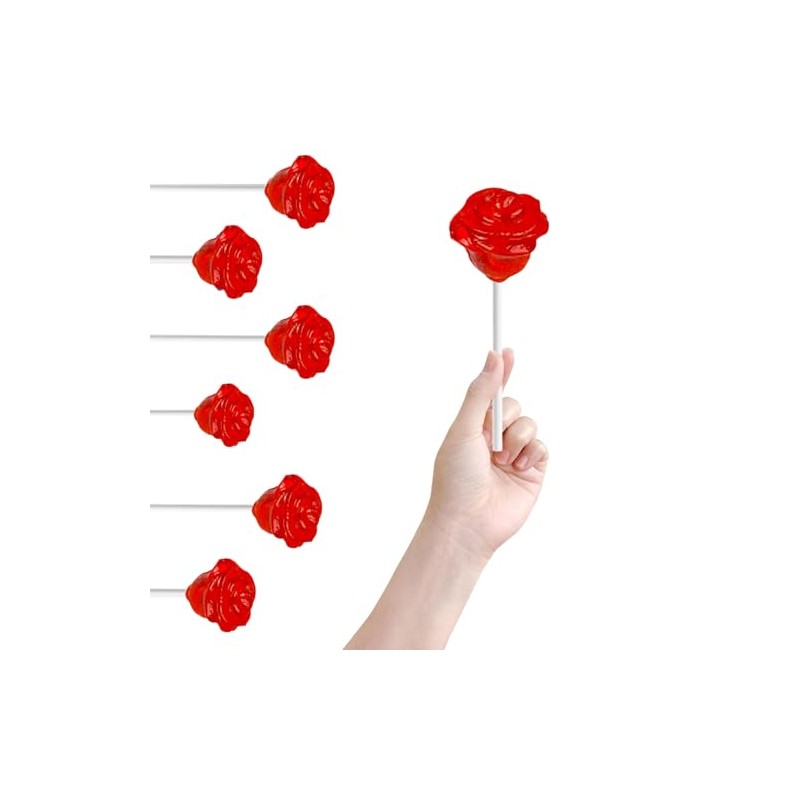 Fruidles Charming Roses Lollipops, Large Lollipop Sucker, Red Cherry Flavor,