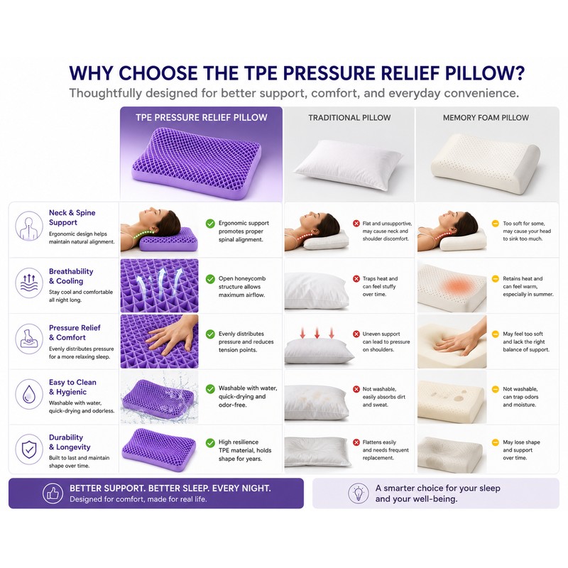 Purple Memory Foam Contour Pillow with Breathable Air Layer, Water
