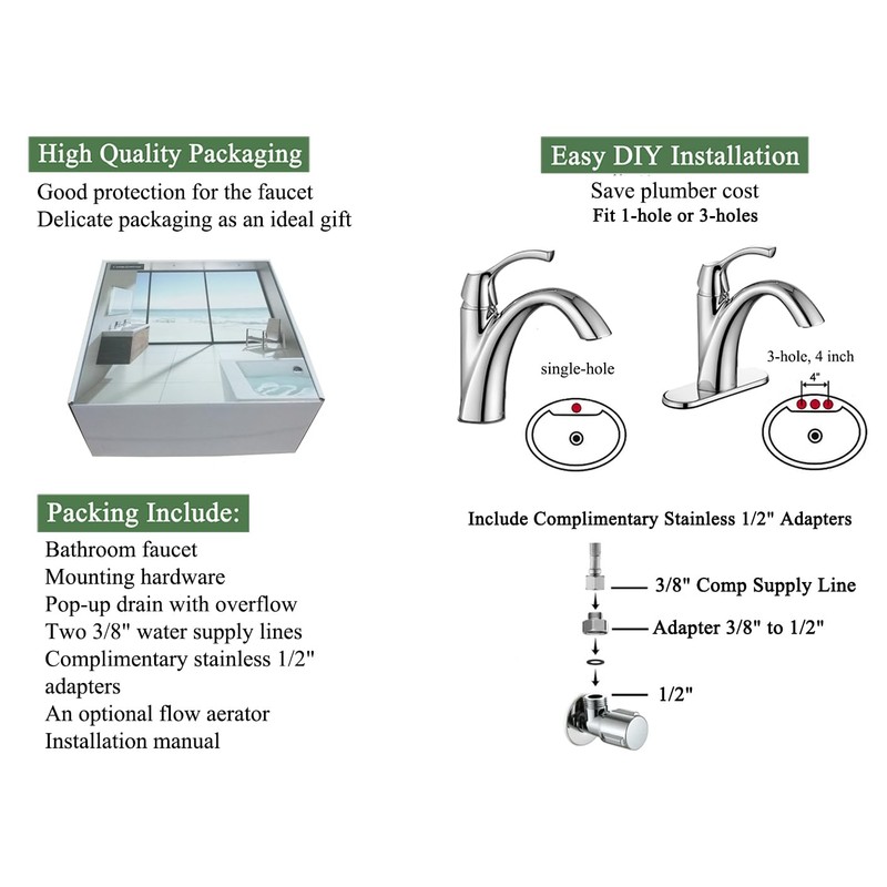 TimeArrow Chrome Bathroom Faucet, Single Handle Bathroom Sink Faucet for