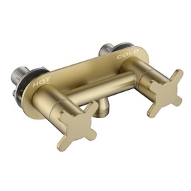 Senhozi Camper Shower Faucet, Brushed Gold 4 Inch RV Shower Faucet Replacement Rv Outdoor Shower Faucet Valve, Rv Outdoor Faucet with 2 Cross Handles. SE-2001-BG