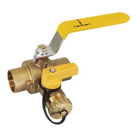 Midline Valve 928D223 High Flow Drain Ball Valve, 3 Way Adjustable Flow Path, Brass, 1 in. SWT