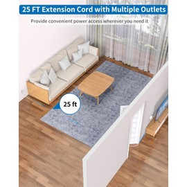25 FT Flat Extension Cord, Ultra Thin Flat Plug Power Strip with 4 USB Ports 3 Outlets, Wall Mounted, 25FT Long Extension Cord with Multiple Outlets for Home Office, Indoor, Living Room, White