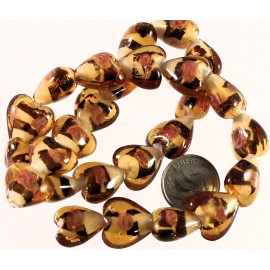 Platinum Bead, Lampworked Glass Brown Honey White 14-15mm Heart 0.8-1.5mm Hole 1 Std(26)*
