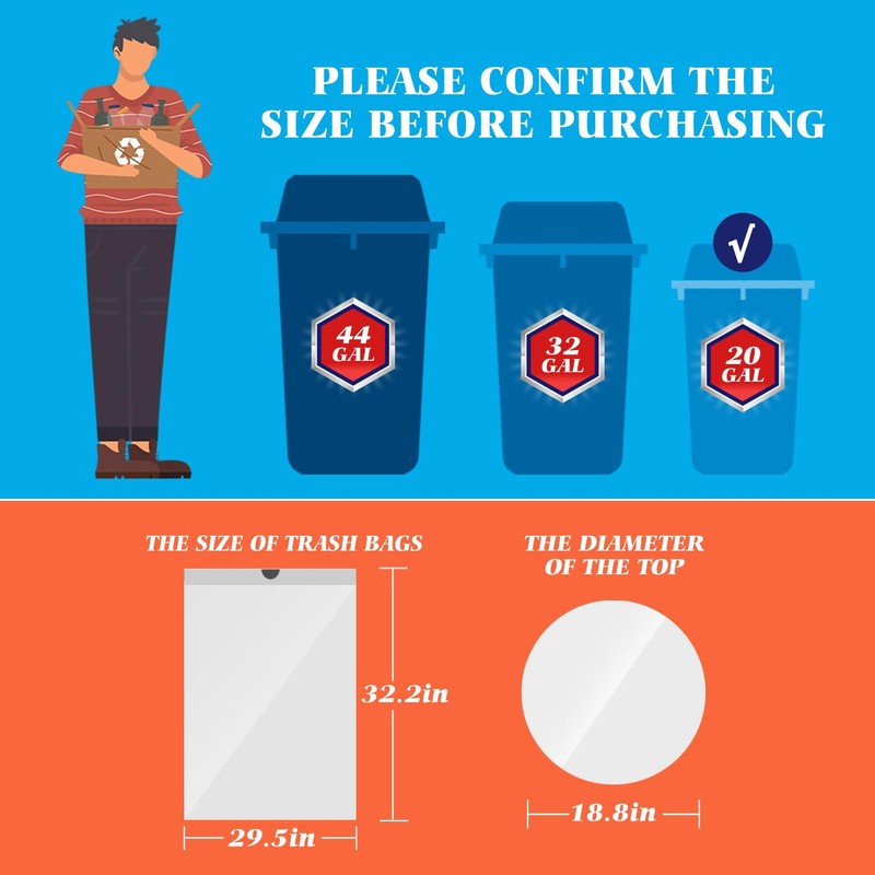 Large 20 Gallon White Drawstring Trash Bags, 1.8 Mil, 120