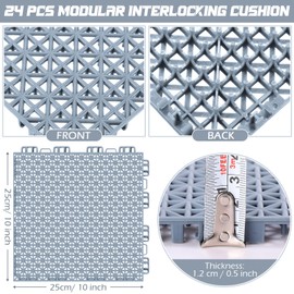 Huwena 24 Pack Drainage Mats Interlocking Tiles 10" x 10" Rubber Floor Tiles Rubber Mats Non Slip Modular Interlocking Cushion Pool Deck Cushion for Garage Patio Greenhouse Outdoor Indoor