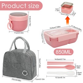 USGLOBL Bento Box for Kids Woman, Leakproof Durable and Portable Lunch Box Set with Lunch Bag,Utensils, Oats Container,Sandwich Food Storage Lunch Box for Student School Office