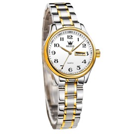 OLEVS Damenuhr Analoge Leicht zu lesen Armbanduhr mit Kleines Gesicht Gold Silber Edelstahlband wasserdichte Day Date Uhr