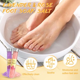 Pedicure Kit For Feet 5pcs Foot Spa Set For Christmas Birthday Valentine's Mother's Day Women Wife Girlfriend Gift Rose Lavender Foot Soak Salt Foot Callus Remover Gel Foot Rasp Foot Cream