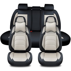 TIEHESYT Car Seat Covers Full Set, Breathable Nappa Leather Car Seat Cushions, Auto Interiors Universal Fit for Most Cars, Compatible Automotive Vehicles(Sedan/SUV/Van), Black & White
