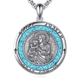 LUANIOL St Joseph Necklace S925 Sterling Silver Saint Joseph Medal Pendant Saint Religious Necklaces Jewelry Gift For Men Male Women Unisex