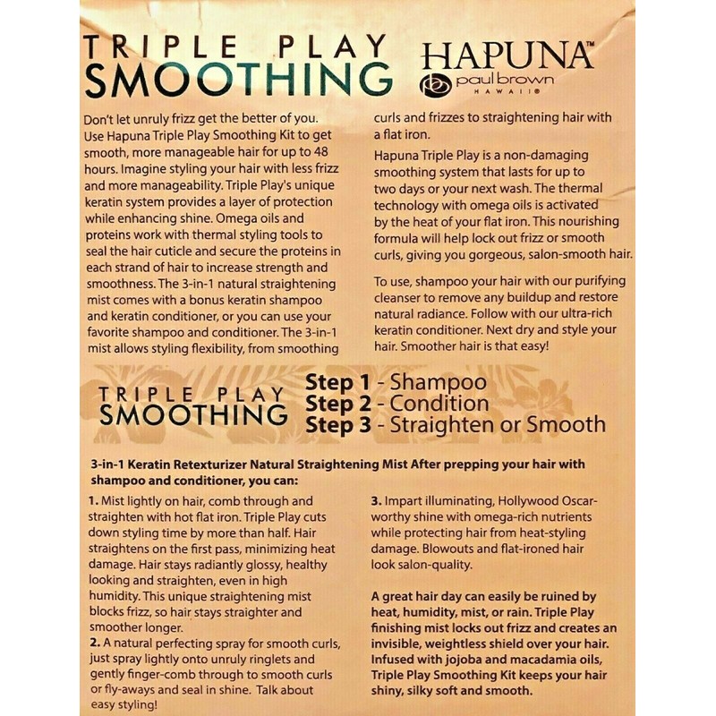 Paul Brown Keratin Smoothing Kit, 3 PC 4 oz Shampoo.,4oz