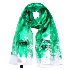 SERENITA Satin Lightweight Scarf Wraps, for Christmas Holiday, Square Silk Feel Scarves, Snowy Green