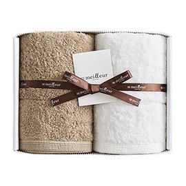 Imabari Towel Meiyuru Face Towel Set of 2 (Home Celebration, Baby Shower, Cheerful Celebration) (White & Brown)