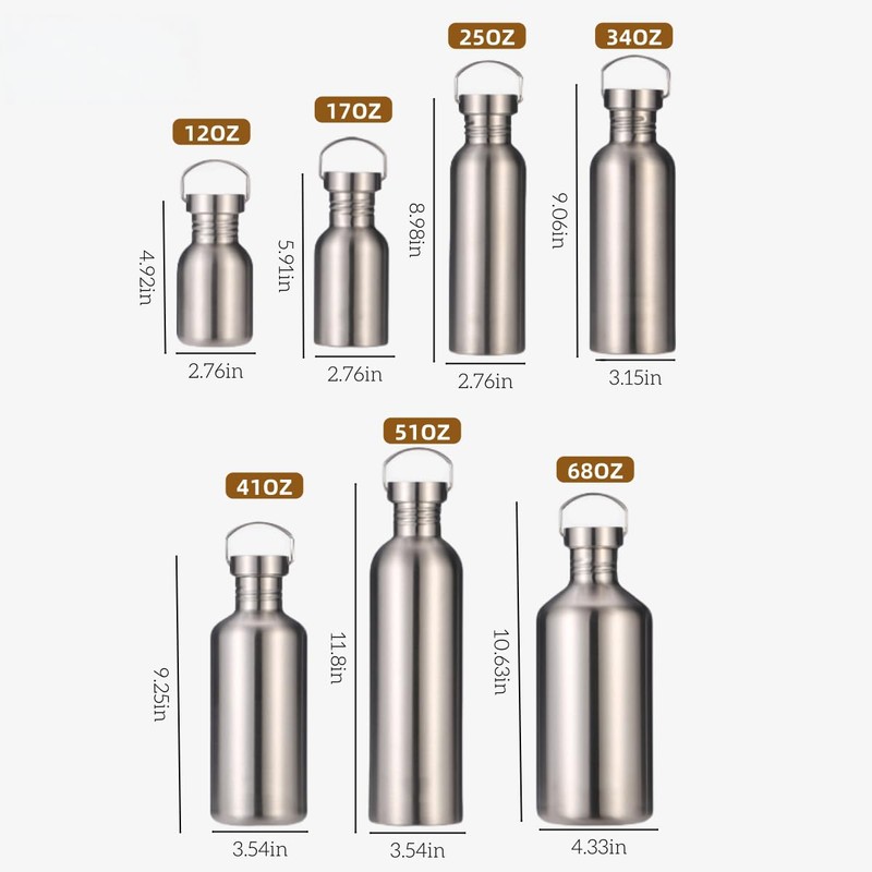 Stainless Steel Water Bottle Single Wall Metal Bottle Large Camping