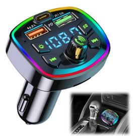 FM Transmitter Bluetooth for Car, Bluetooth Car Radio Adapter, Bluetooth Adapter Car Charger, for 2 USB and Type-C, Supports Hands-Free Call, TF Card, U Disk, Ambient Light