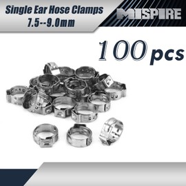 7.5-9.0mm Single Ear Hose Clamps 100PCS, 304 Stainless Steel Crimp Hose Clamps, Perfect for Automotive/Home Appliance/Water Pipe and Fuel Line, Stepless Hose Clamp by MISPIRE