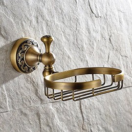 7Trees - Jabonera para colgar en la pared, estilo vintage, de latón sólido, accesorios de baño, cesta de jabón, acabado de latón antiguo y bronce acei