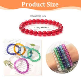 YaeYur 12Pcs Beaded Crystal Bracelets for Women, 8mm Multicolor Glass Beaded Bracelets Beaded Stretch Bracelet Set Round Glass Bead Bracelets Crystal Round Glass Bead Bracelets (12 Colors)