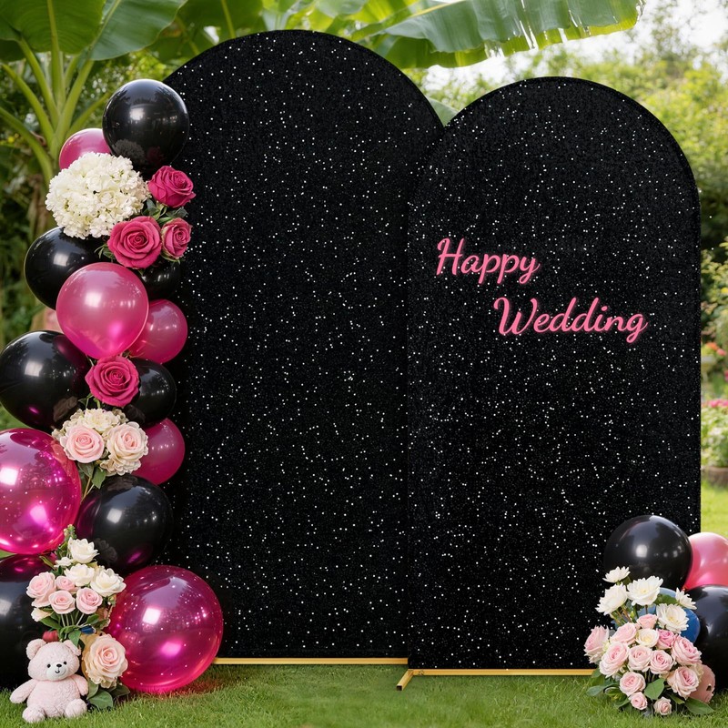 SquarePie Black Sequin Velvet Arch Backdrop Cover 7.2 FT Glitter