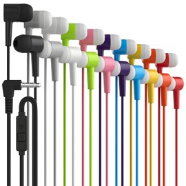 Maeline Bulk Earbuds 10 Pack in-Ear Stereo Headphones for School Classroom, Library, Travel, Gym, Tangle-Free in-Line Microphone Earbuds for Phones, Tablets, Laptops, Computer 3.5mm Jack, Multi Color