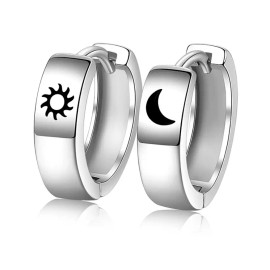 Unbranded 925 Sterling Silver Sun & Moon Huggie Hoop Endless Earrings 4x14mm Gift F9