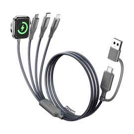 A-Pce 4-in-2 Multi Charging Cable with Smartwatch Charging, Grey-5FT