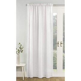 Tyrone Textiles Ltd Tahiti White Pom Pom Trim Linen Look Voile Panel (Drop - 54" (137cm))