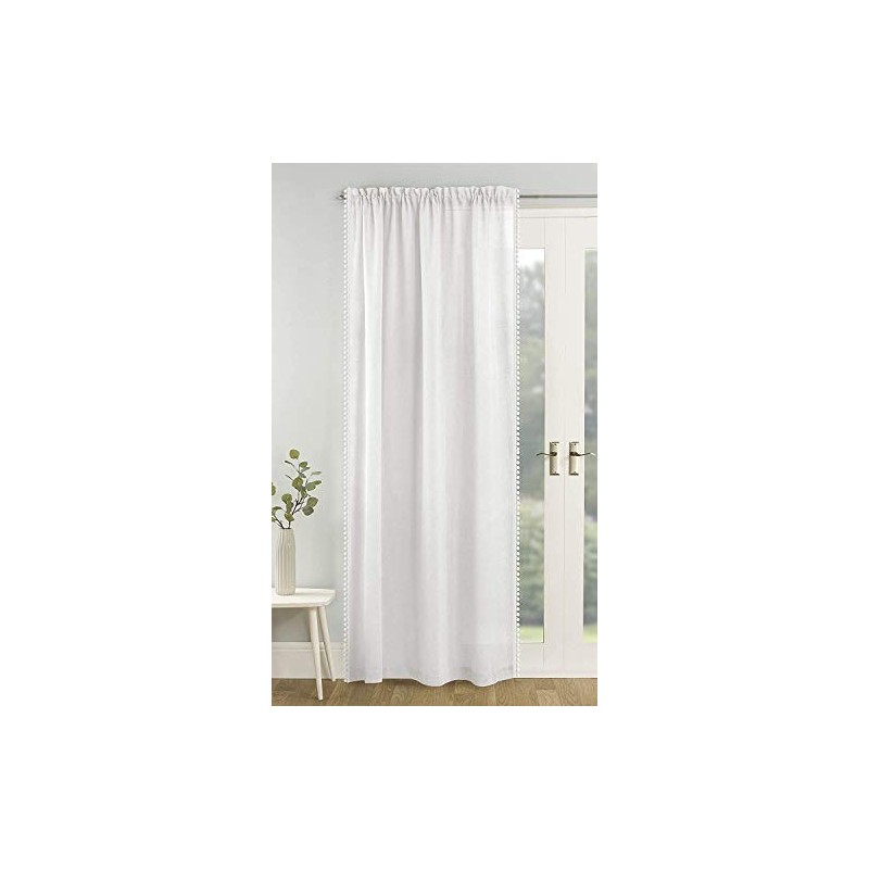 Tyrone Textiles Ltd Tahiti White Pom Pom Trim Linen Look