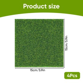 4PCS Artificial Grass Mat 15x15cm – Mini Fake Grass Patch for Crafts, Dollhouse, Model Landscaping, Garden Decorations – Realistic artificial turf Outdoor Tiles & Turf Offcuts