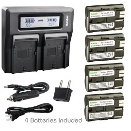 Kastar BP-511 Battery or Dual LCD Charger for Canon Optura Pi, Optura Xi, Optura 200MC - 1 Charger + 4 Batteries