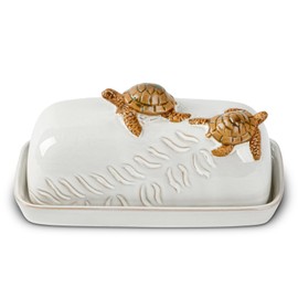 Turtle Stylish Ceramic Butter Dish Covered with Lid and Handle - Modern Countertop Butter Storage