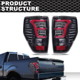 CROSSDESIGN LED Tail Lights Assembly Compatible with 2009-2014 Ford F150 Brake Light w/Wiring Harness w/o Bulbs Left & Right Side Clear Lens w/Red Light Bar (Only Fit LED Style)