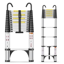 DEZEX Telescoping Ladder,12.5 FT Aluminum Lightweight Extension Ladder with 2 Triangle Stabilizers and 2 Detachable Hooks,Heavy Duty 330 lbs Max Capacity,Ideal for Home, RV, and Outdoor