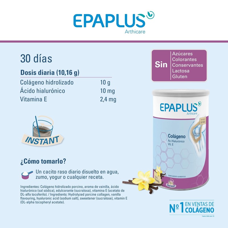 EPAPLUS Arthicare Collagene idrolizzato + Acido ialuronico, Polvere per 30