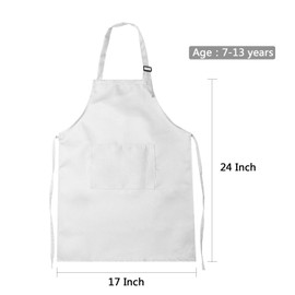CHENGU 8 Pcs Kids Apron and Chef Hat Set Child Aprons 2 Pocket for Boy Girl Toddler Cooking Painting, Ages 2-13(White,Medium)