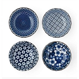 4 Pcs. Japanese 3.5"D Soy Sauce Bowl Dish Set Porcelain Assorted Print/ Made Japan
