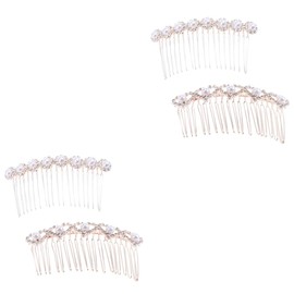 LALAFINA 2sets Luxury Alloy Insert Bridal Hair Comb Pearl Rhinestone Inlay Hair Accessory for Special Occasions 2pcs*2